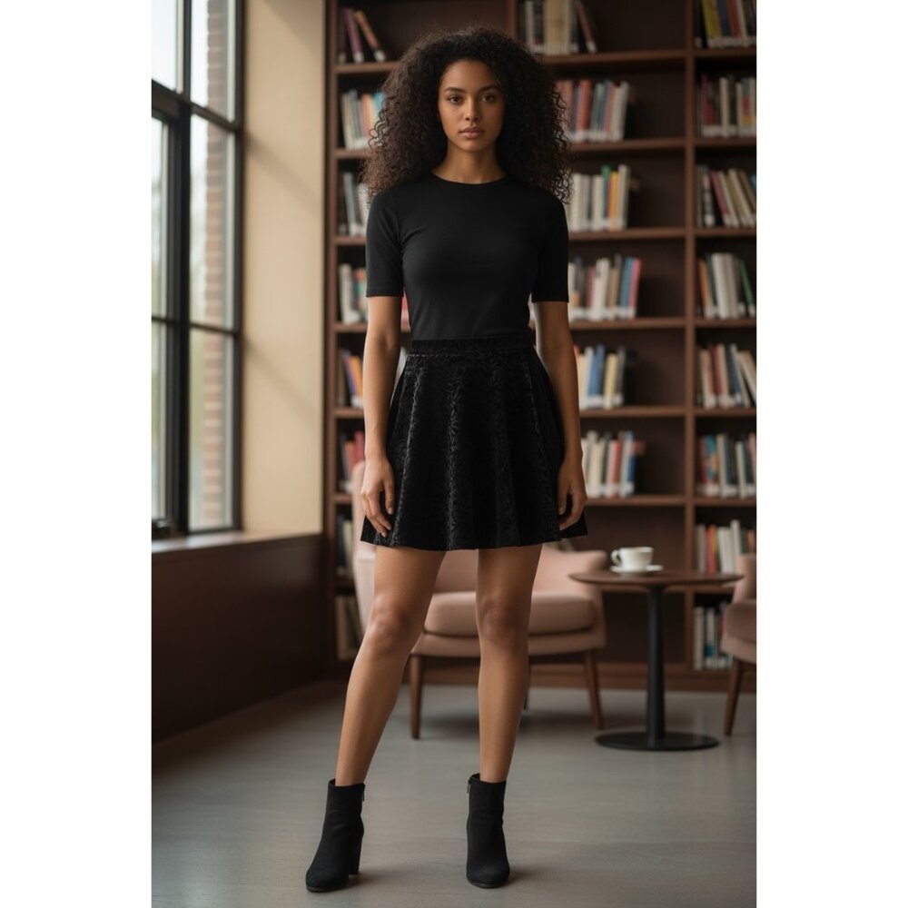 Fairy Whimisical Whimsigoth Black Velvet Textured A-Line Wrap Skirt 4p